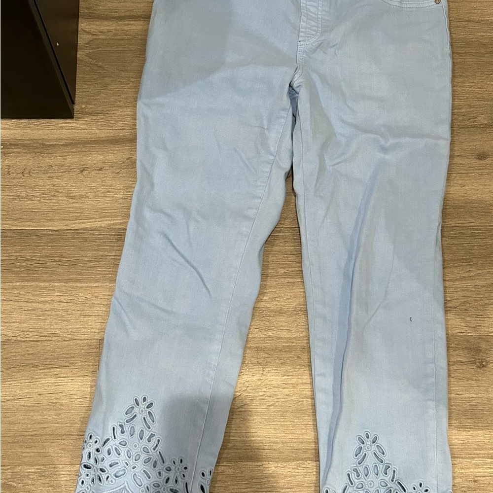NEW Chico's Light Blue Cropped Jeans with Eyelet Detail
